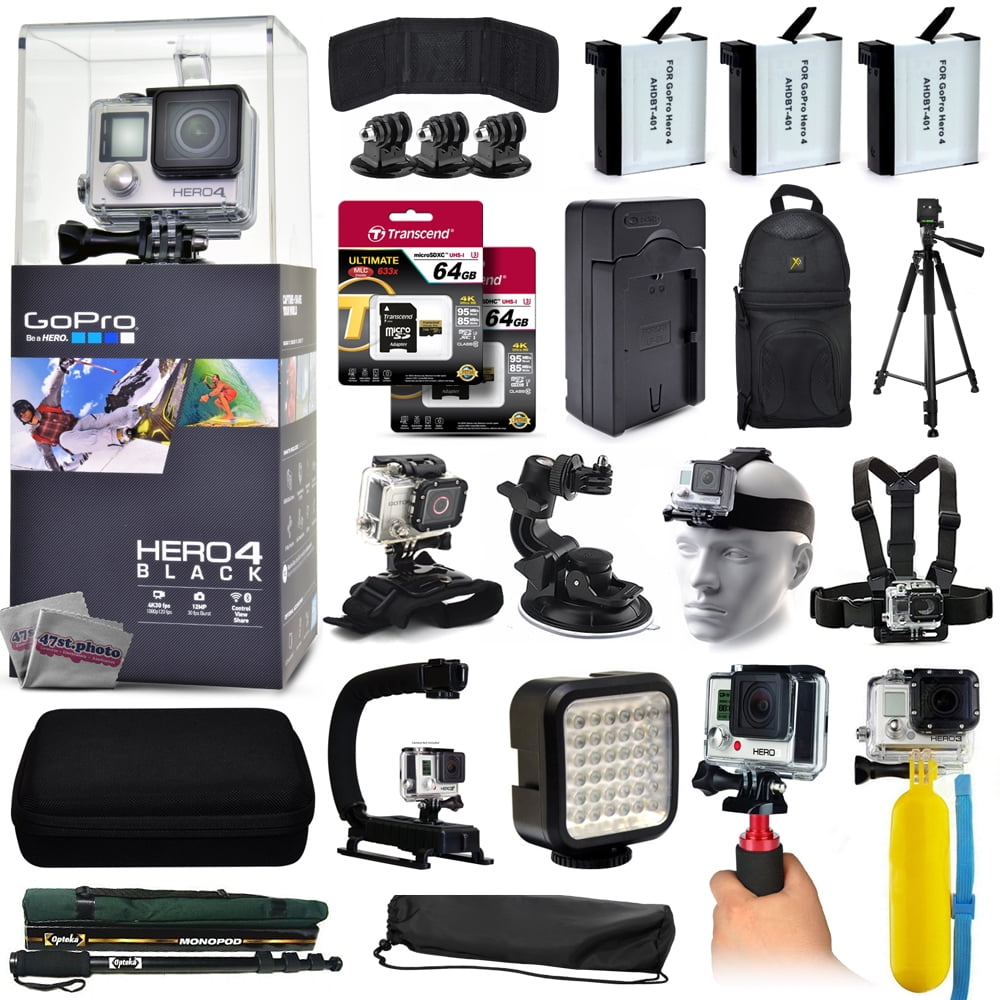 Buy GoPro Hero 4 HERO4 Black CHDHX-401 with 128GB Memory + 3x Batteries + Travel Charger + Backpack + 60? Tripod + Head... by GoPro