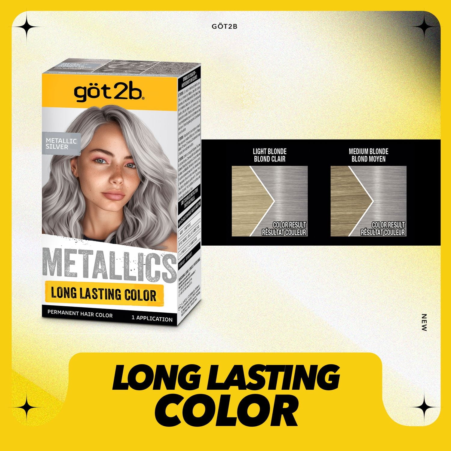 Got2b Metallics coloration permanente pour cheveux, argenté métallique M71, 1 application 1 application, 60 ml