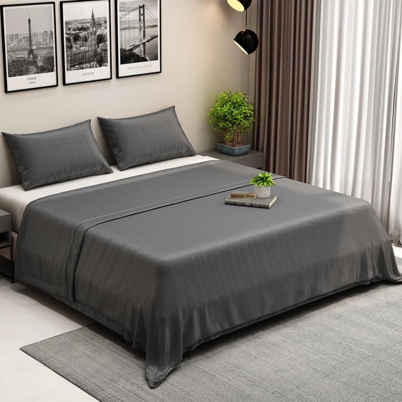 Earthy Threads Queen Sheet Set - 100% Organic Bamboo 4 Piece Set - Luxurious Silky & Soft - Cooling for Hot Sleepers - Hotel Luxury Bed Sheets - 16"inch Deep Pockets (Charcoal Grey Dobby)