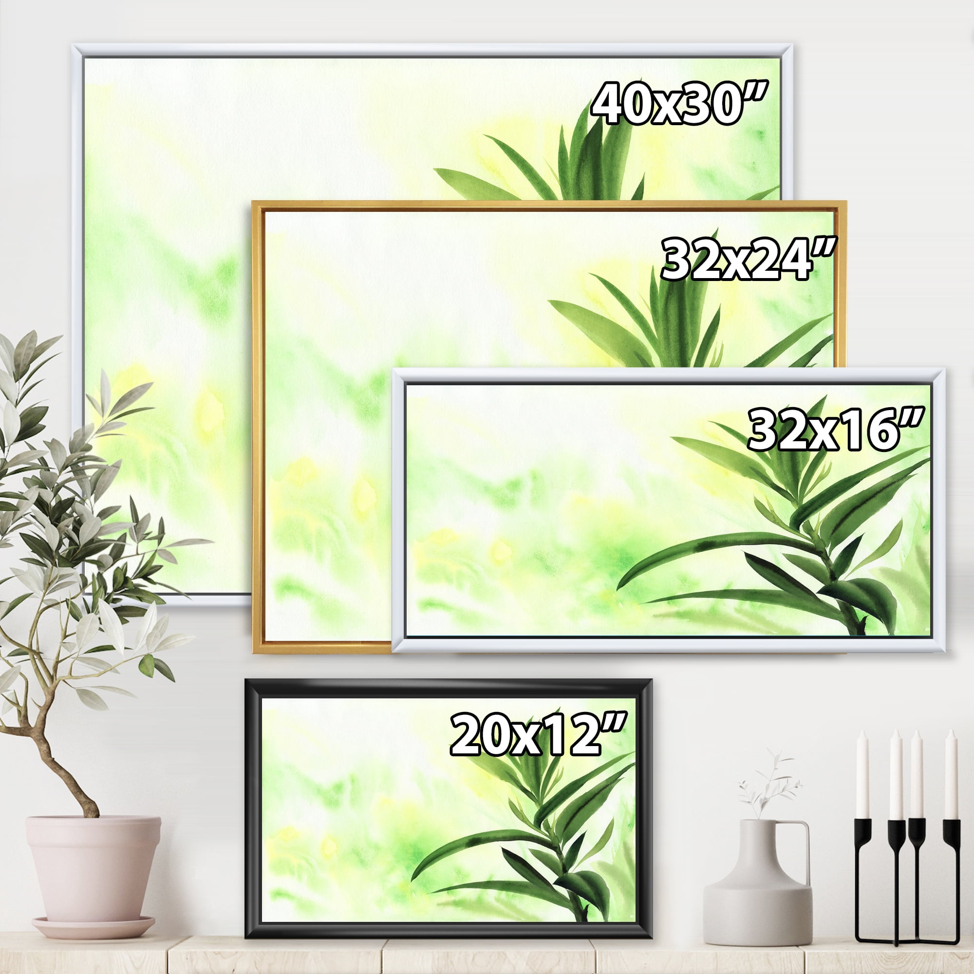 Bamboo Palm Detail I 32 in x 16 in Framed Painting Canvas Art Print, by Designart