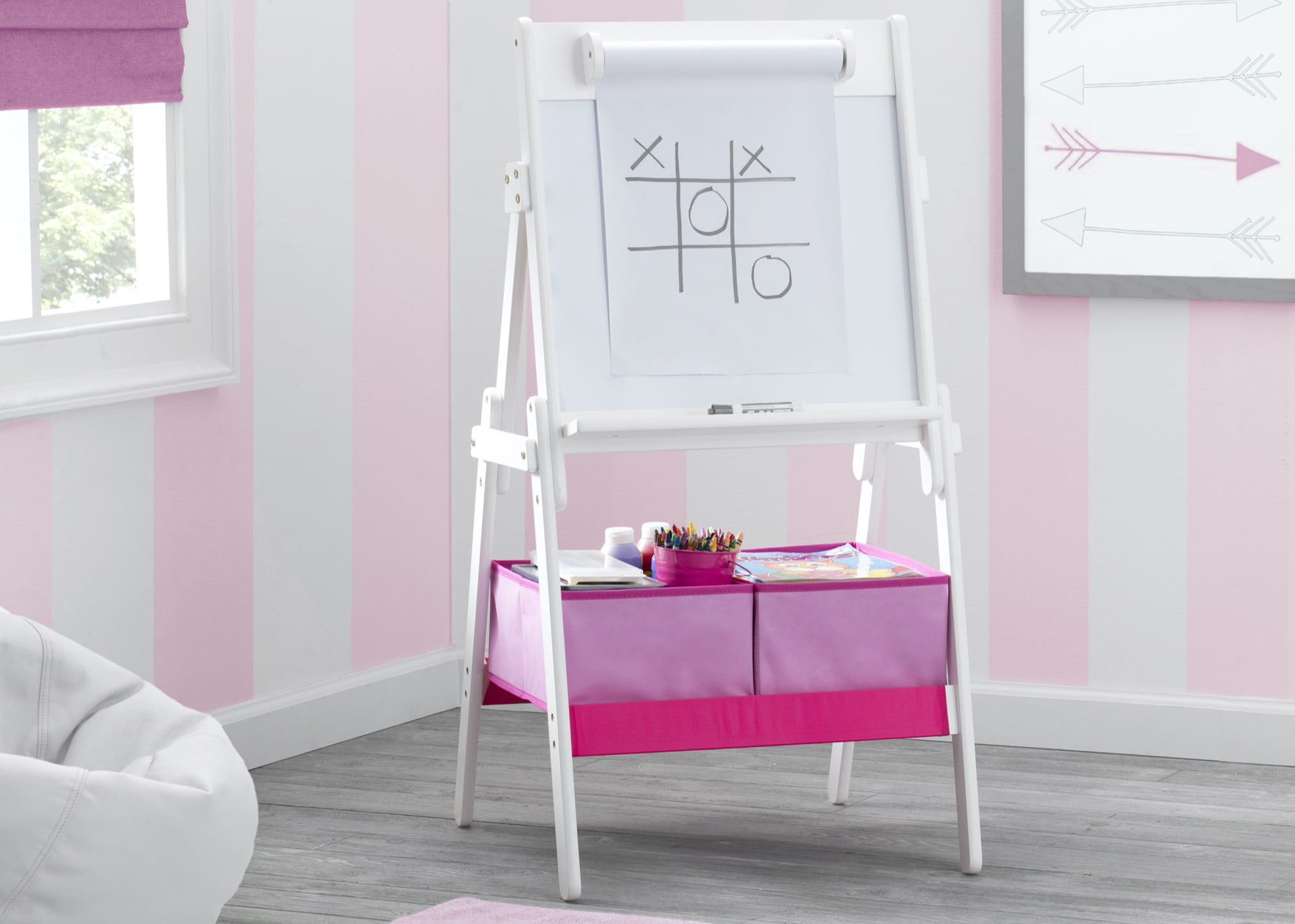 Delta Children Classic Kids Whiteboard/Dry Erase Easel with Storage, Bianca White
