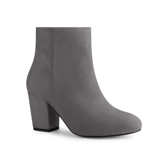 BLISSFUL STEP Women's Side Zipper Block Heel Ankle Boots Grey 6