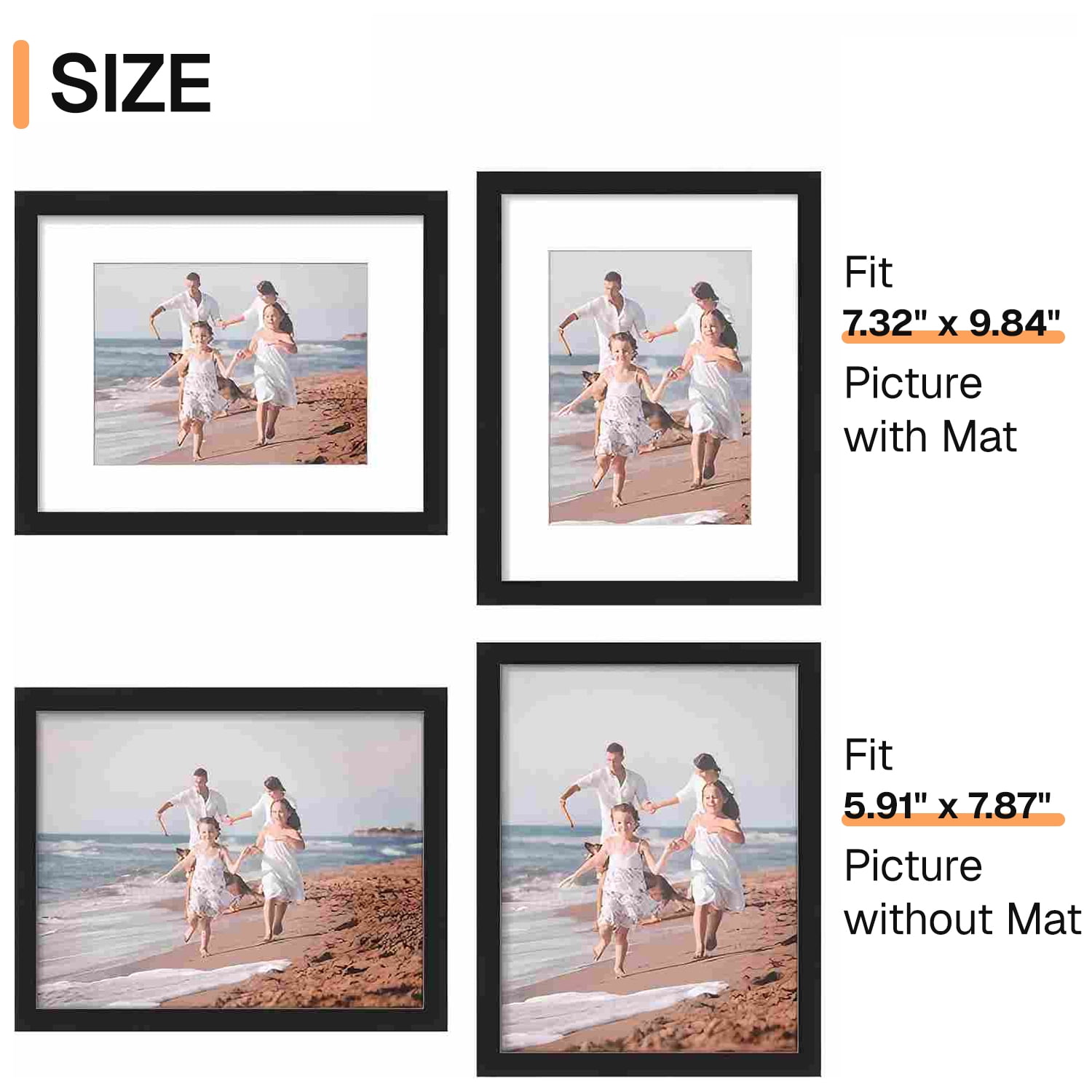 Behome Diploma Frame Set of 6, Black Certificate Frame, Display Pictures 5.9 x 7.8 with Mat or 7.3 x 9.8 Without Mat, for Wall and Tabletop