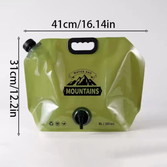 Clearance Sale | 8L Foldable Water Storage Container with Faucet, Portable Camping Water Bag for Outdoor Use, Green