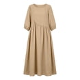 thumbnail image 4 of Oksale 3/4 Sleeve Dress for Women Summer Flowy A Line Mid Length Dresses Casual Round Neck Pleated Linen Dress Beach Sundress 2026 Khaki XL, 4 of 8
