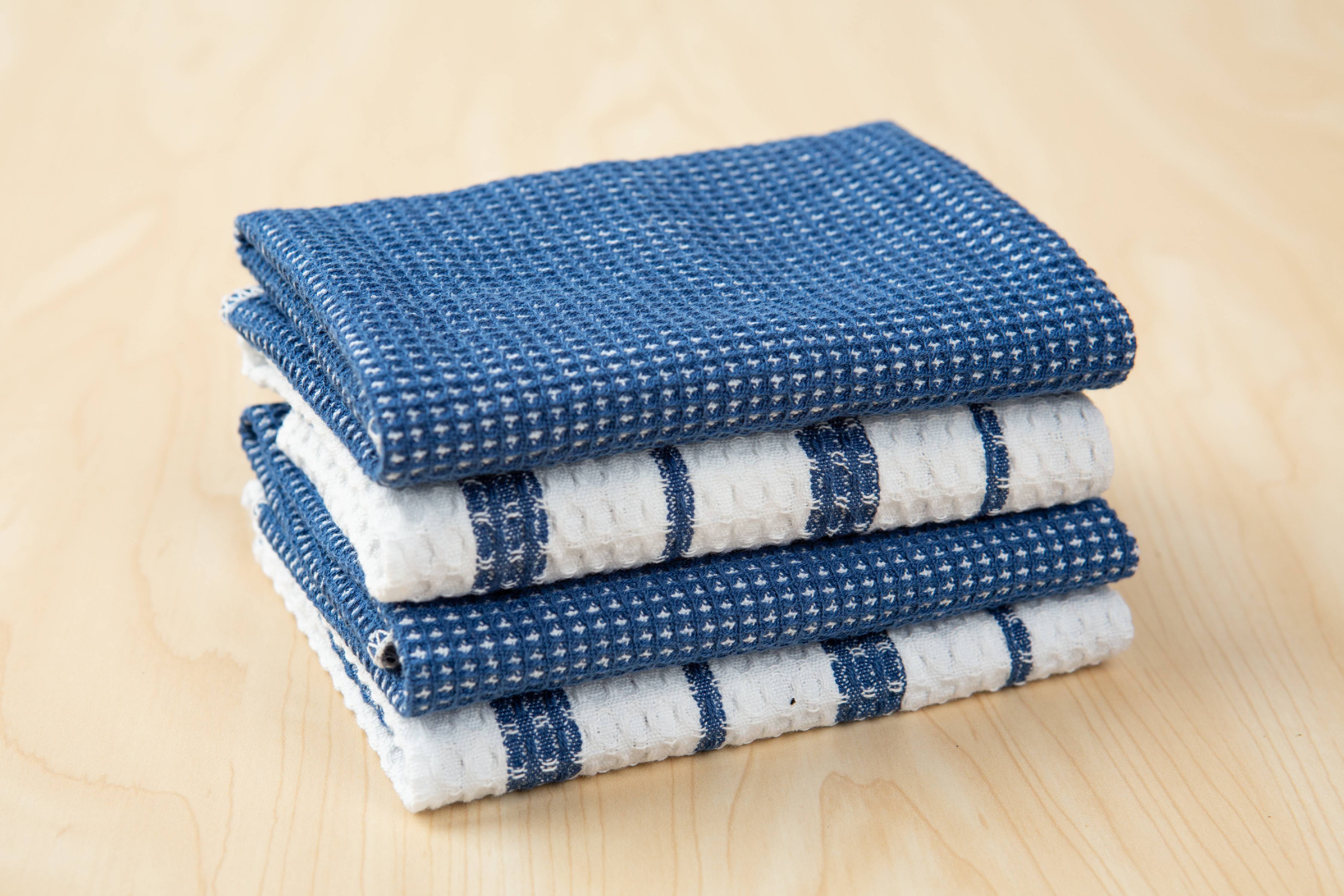 Hand-Loomed Cotton Kitchen Towels, Set of 2: Blue Pinstripe - Amsha