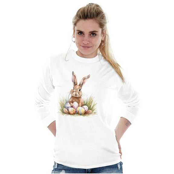 Vintage Easter Bunny With Eggs Women's Long Sleeve T Shirt Brisco Brands S