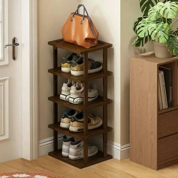 NTGFU Vertical Shoe Rack - Tall Narrow Shoe Rack Organizer for Small Spaces, Bamboo Shoen Shelf for Entryway,Closet,Corner,Doorway,Skinny Shoe Shelf,5-tier
