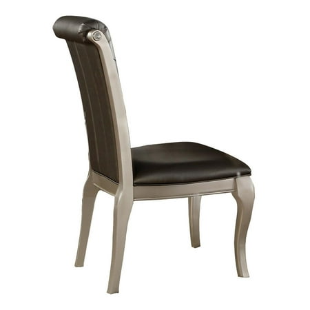 Saltoro Sherpi Side Chair With Crystal Button Tufted Back  Silver  Set of 2