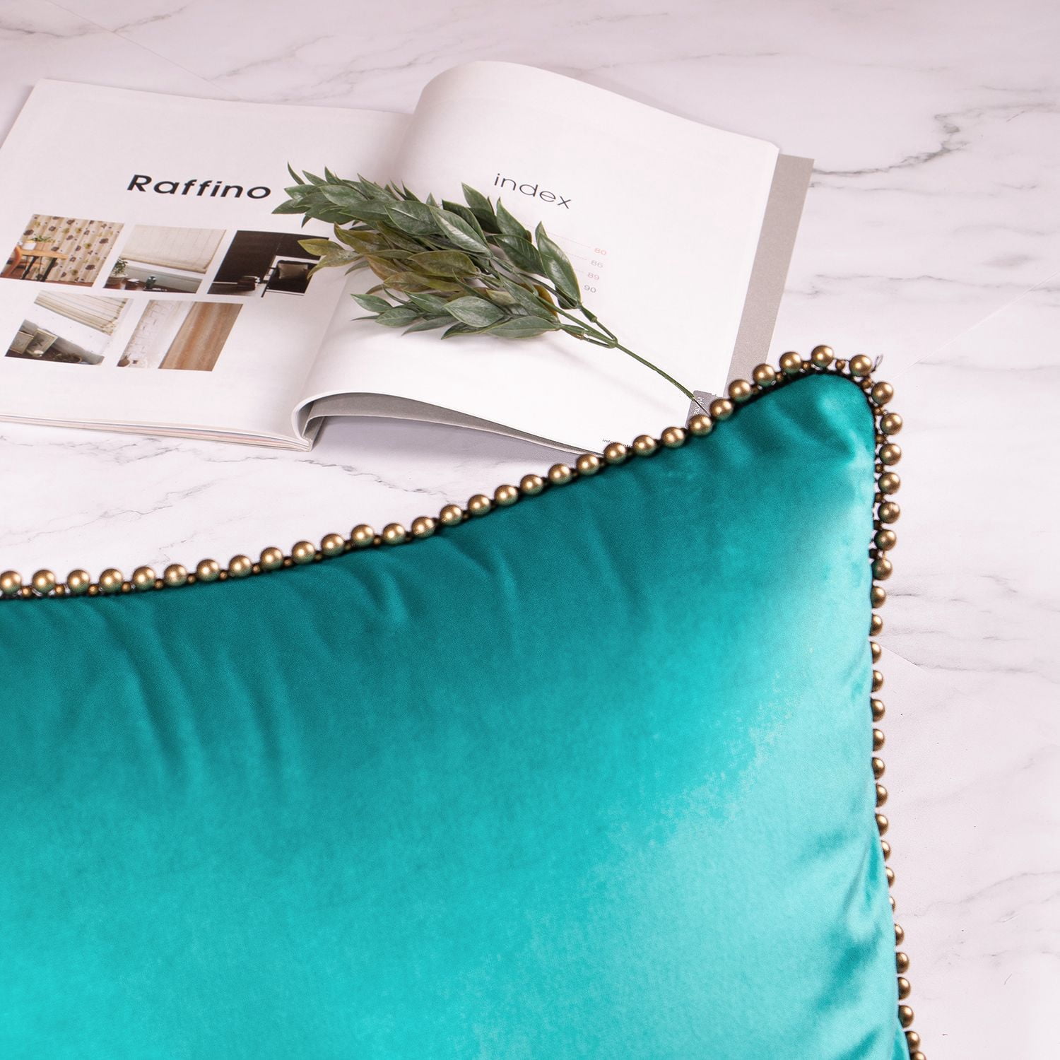Phantoscope Velvet Decorative Throw Pillow with Insert, Particle Trim, 18 x 18 in, Turquoise, 1 Pack