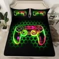thumbnail image 2 of Manfei Chic Game Console Bed Sheets for Kid, Neon Gradient Honeycomb King Sheets, Futuristic Geometric Sheet Set, Microfiber Bedroom Decor, 4 Pieces, 2 of 7