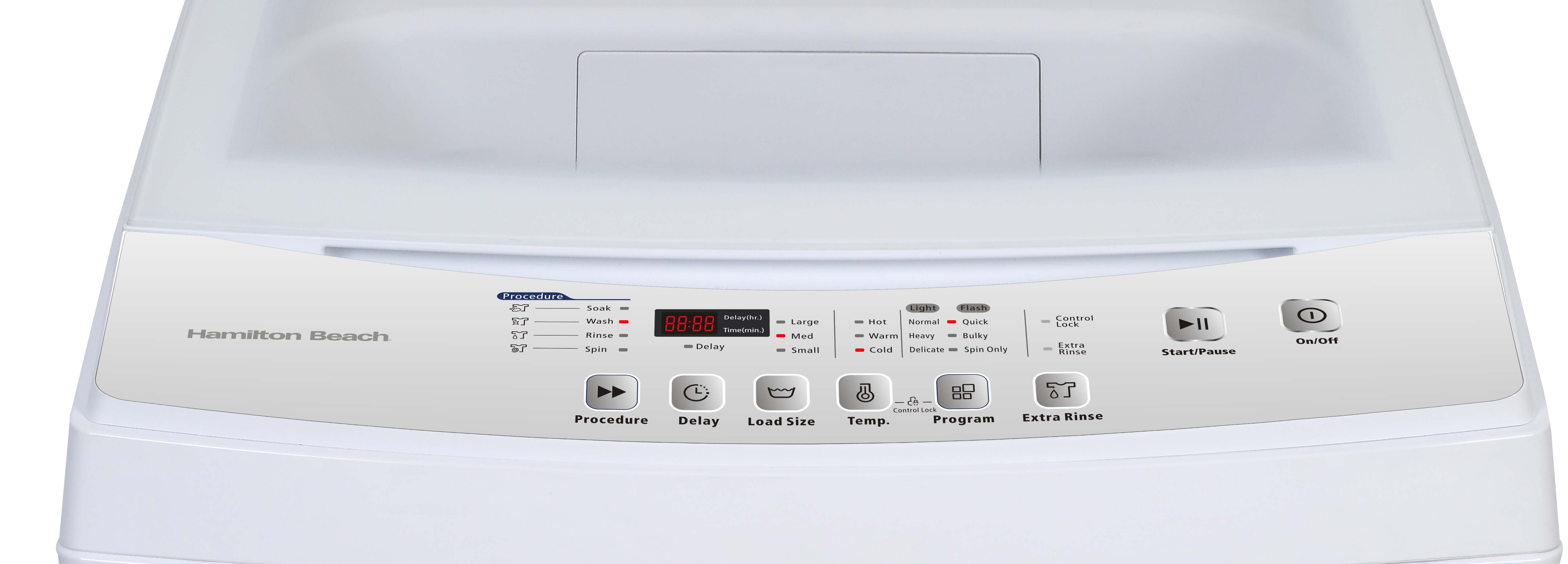 Hamilton Beach 1.7 Cu. ft. Top Load Portable Washing Machine with 6 Wash Cycles, 8 Water Levels, Quick-Connect Sink Adapter, White