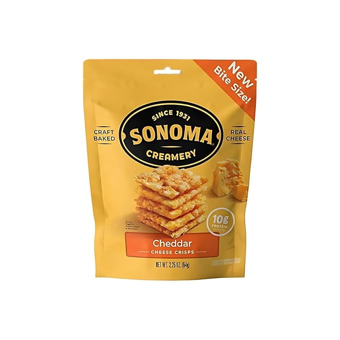 Sonoma Creamery Cheese Crisps, Cheddar, | Savory Snack Cracker | High Protein | Low Carb | Gluten Free | Wheat Free, 2.25 oz (Pack of 6)
