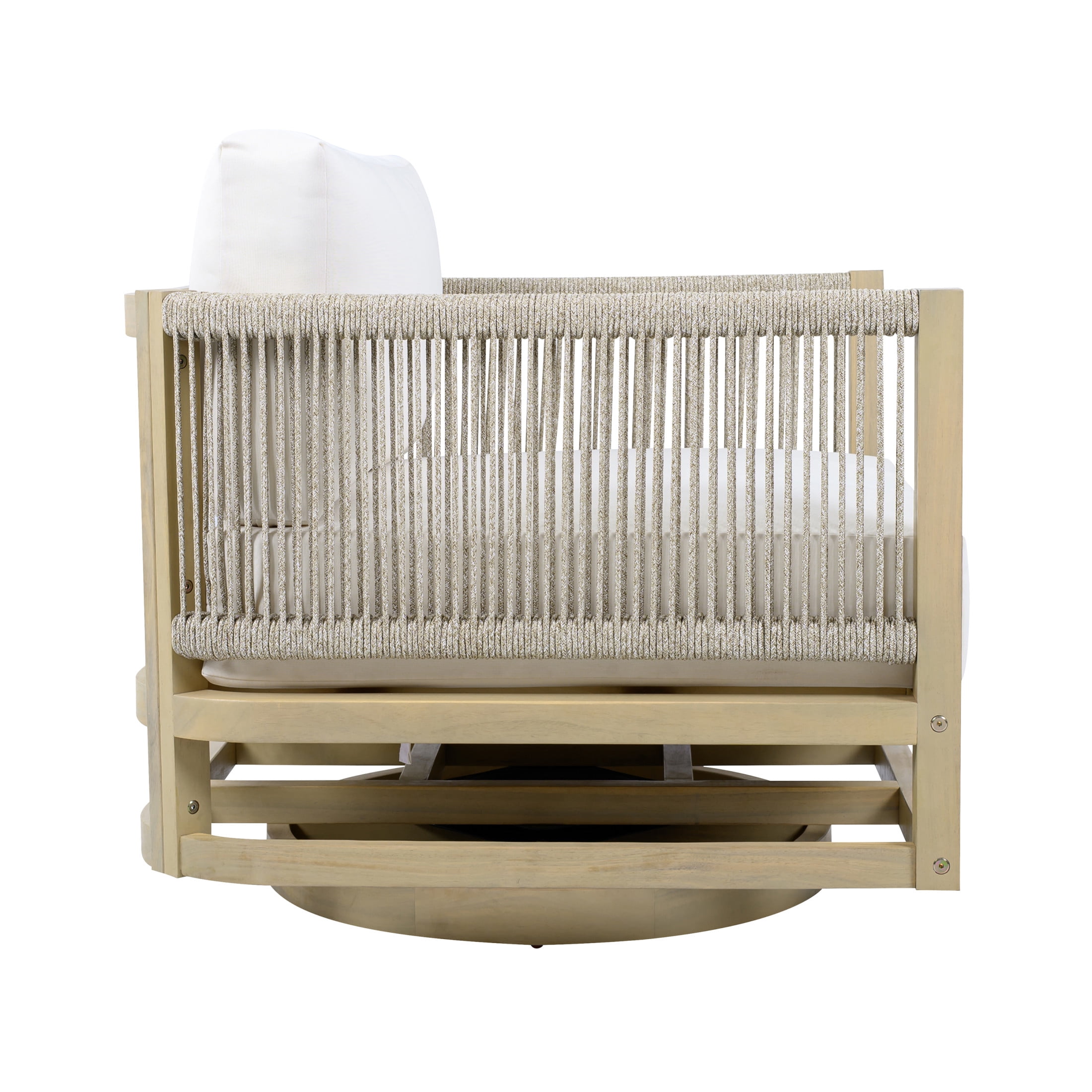 Christopher Knight Home Outdoor Swivel Chair with Rope, Water-Resistant Cushion, Teak and Cream