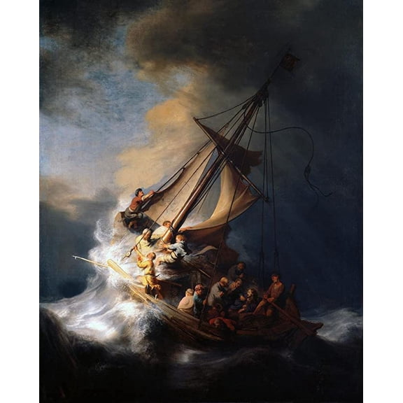 Iconic Arts Laminated 24x30 Poster Rembrandt Christ in The Storm on The Lake of Galilee