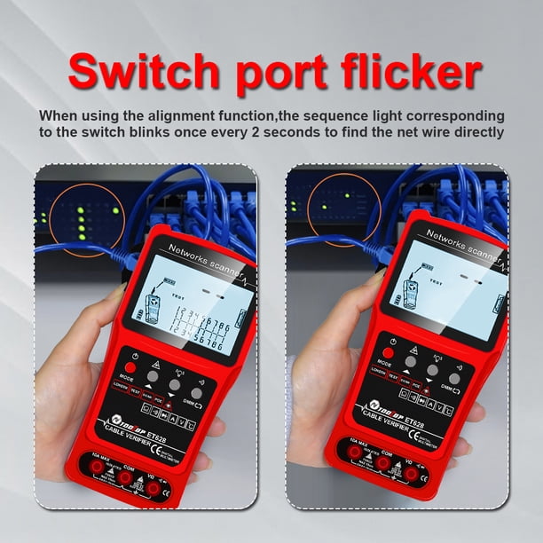 TOOLTOP Probador de cables de red, Pantalla Lcd portátil de sensibilidad 3in1 con cable Lcd portátil 3in1 con cable de prueba Poe con Dsfen de prueba Poe