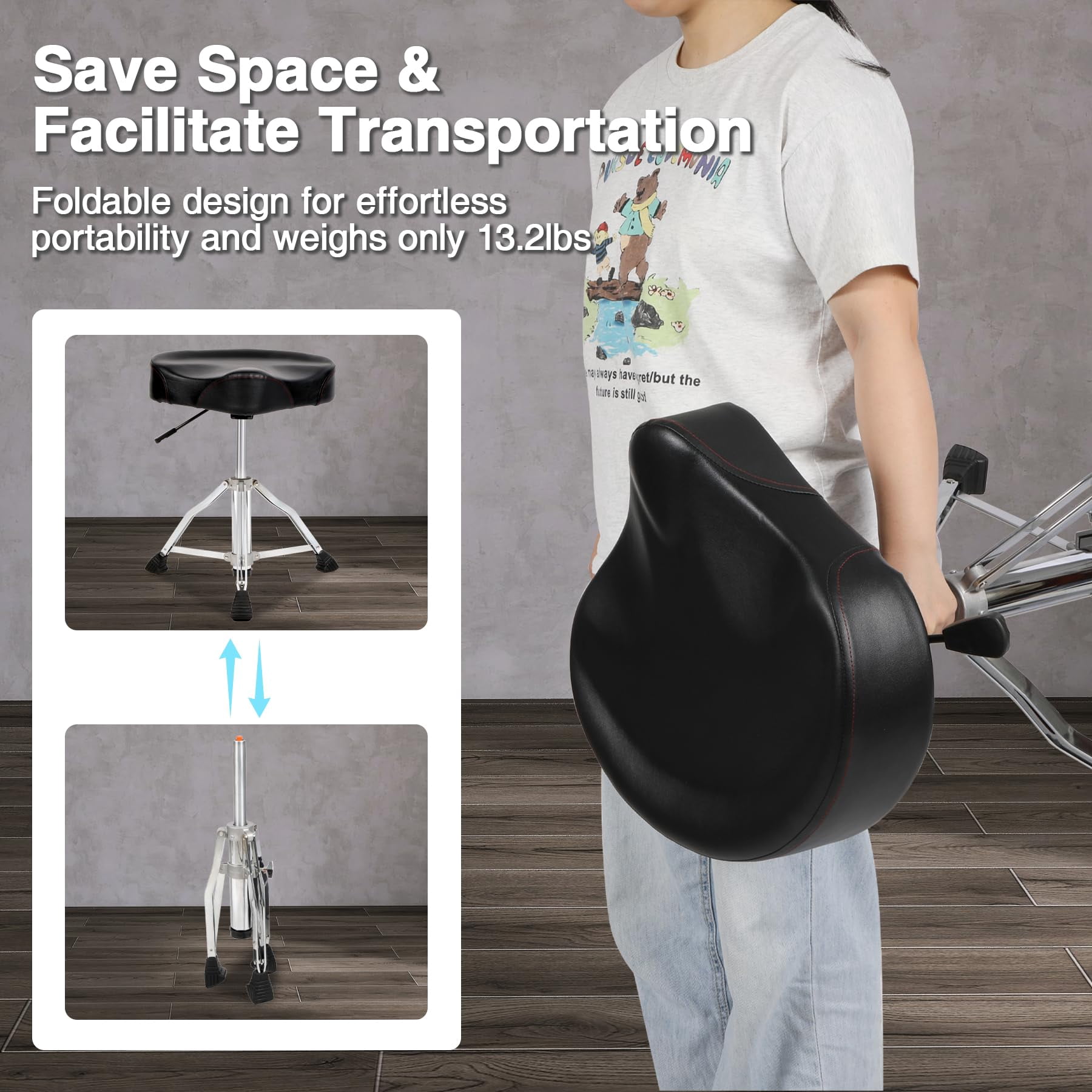 RedSwing Hydraulic Drum Throne, Adjustable Drum Thrones Seat with Anti-Slip Feet Saddle, Motorcycle Style Drum Chair for Adults Drummers