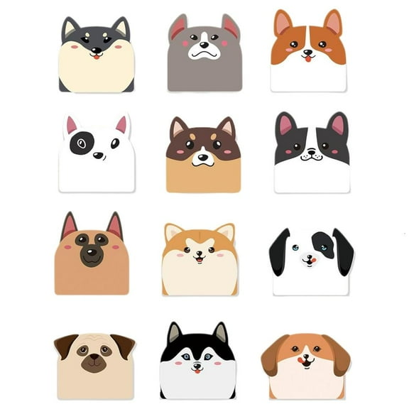 WE-POLUJ 12x Cartoon Dogs Sticky Note Self-Adhesive Sticky Pad Cute Animal Sticky Memos Pad Suitable for Students Office Workers