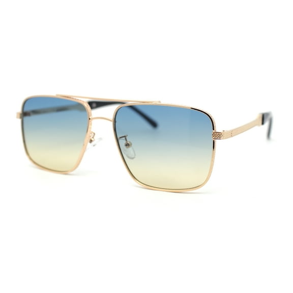 Mens Luxe Rectangle Victorian Jewel Engraving Metal Rim Mob Fashion Sunglasses Gold - Blue Yellow