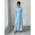 thumbnail image 6 of Blue Elegant Long-Sleeved Round-Neck A-Line Dress With Pearl Embellishments And Fitted Waist, 6 of 8