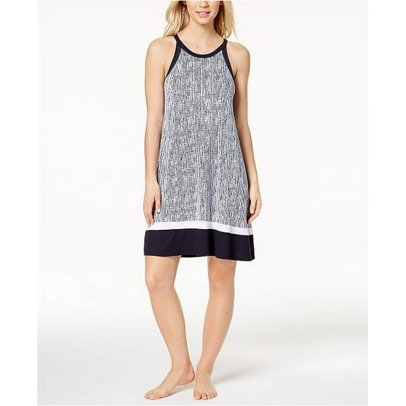 DKNY Sleeveless Contrast-Trim Chemise Navy Blue Small