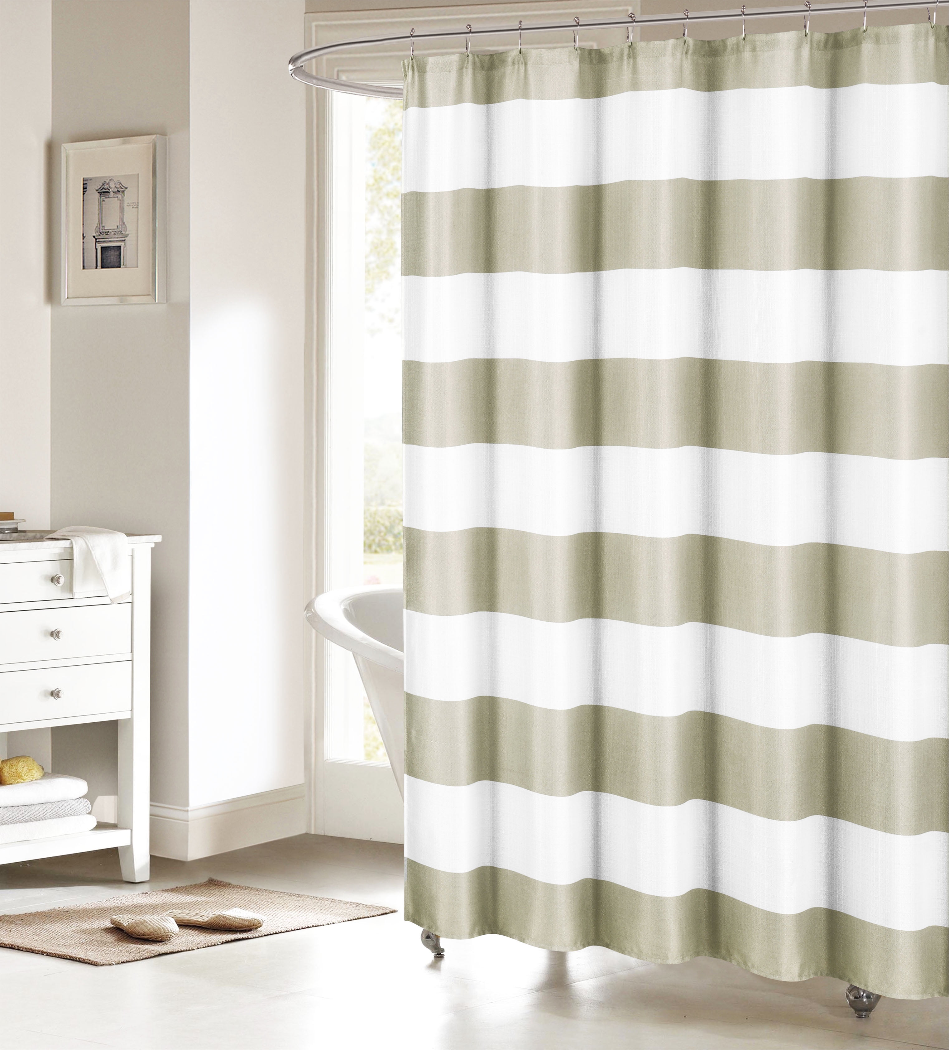 Sand and White Fabric Shower Curtain Nautical Stripe Design Walmart