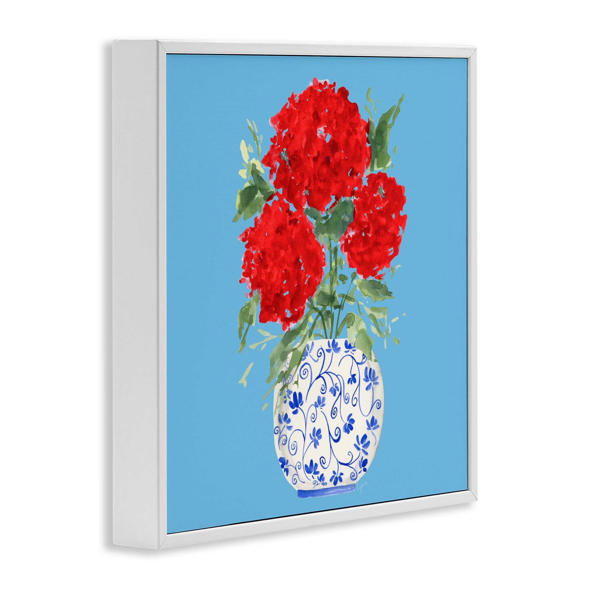 Stupell Industries Bold Red Hydrangea Trio White Framed Giclee Art, design by Lucille Price