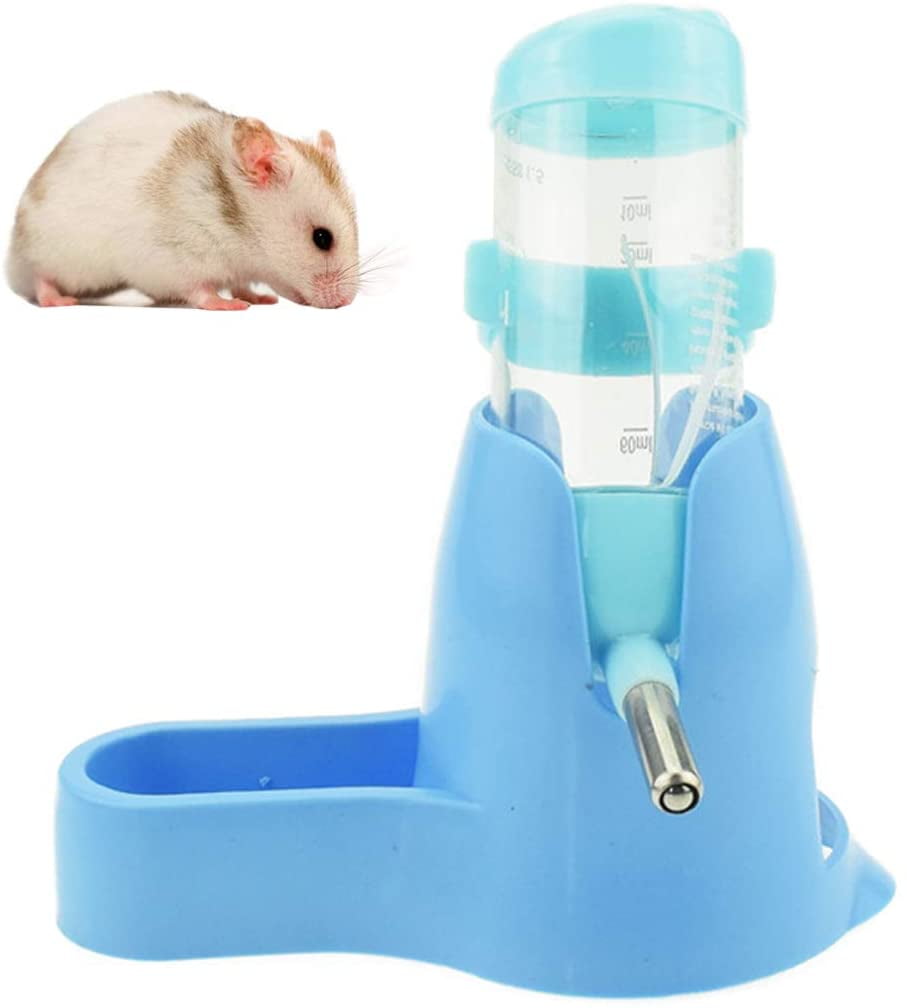 3 in 1 Hamster Hanging Water Bottle Pet Auto Dispenser with Base for Dwarf Hamster Mouse Rat Hedgehog 80ML, Pink