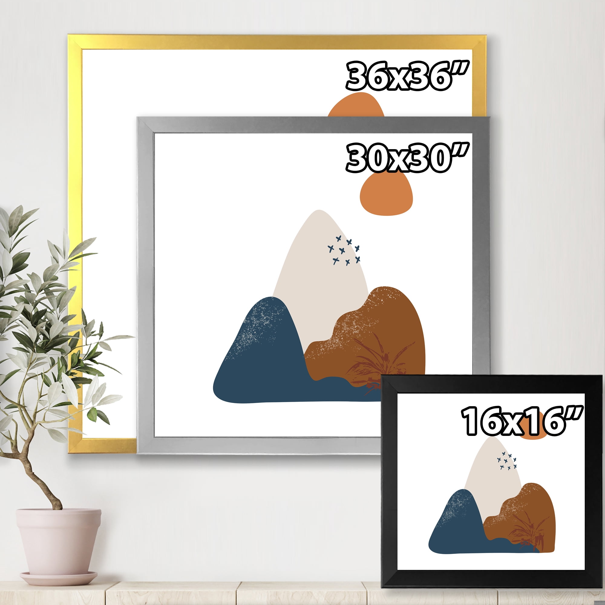 Designart 'Abstract Minimal Shapes Under Flowers VI' Modern Framed Art Print