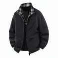 thumbnail image 4 of FRSASU Men's Reversible Zip Up Jacket Plaid Lined Stand Collar Lightweight Windbreaker Casual Bomber Coat with Pockets for Daily Travel Black, 4 of 5
