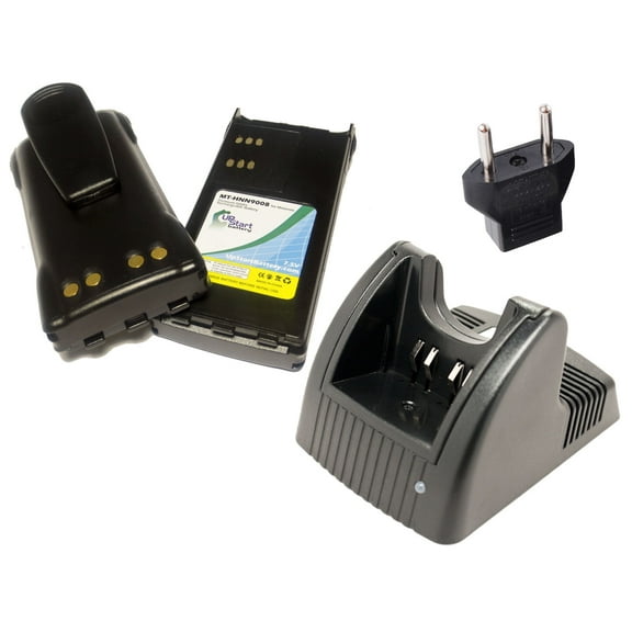 2x Pack - Motorola HT1250.LS  Battery   Charger with EU Adapter - Replacement for Motorola HNN9008A Two-Way Radio Battery and Charger (1300mAh, 7.5V NI-MH)