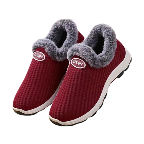 Womens Winter Fleece Lined Slip On Shoes, Non Slip Thick Sole Warm Snow Boots for Elderly, Lightweight Flat Casual Shoes