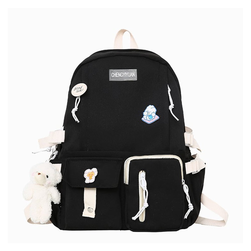 Cute Women Nylon Backpack High School Student School Bag Female Girl BackpackBlack