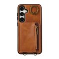 thumbnail image 7 of Wallet Case for Samsung Galaxy A13 5G, with Wrist Strap 360 Rotating Finger Ring Flip Zipper PU Leather Stand Card Slots Shockproof Drop Protective Phone Cover Girls Women Magnetic Buckle, Brown, 7 of 7