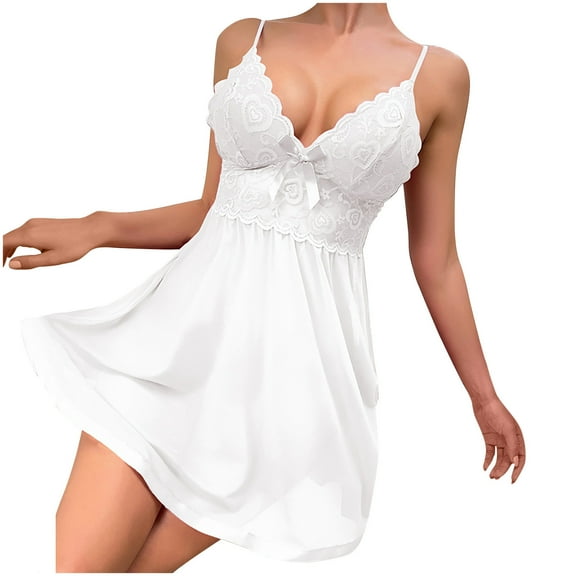 Diufon Women's Nightgowns Lace Mesh Backless Slim Solid Color Camisole Sleep Dress Thin Home Sleepwear