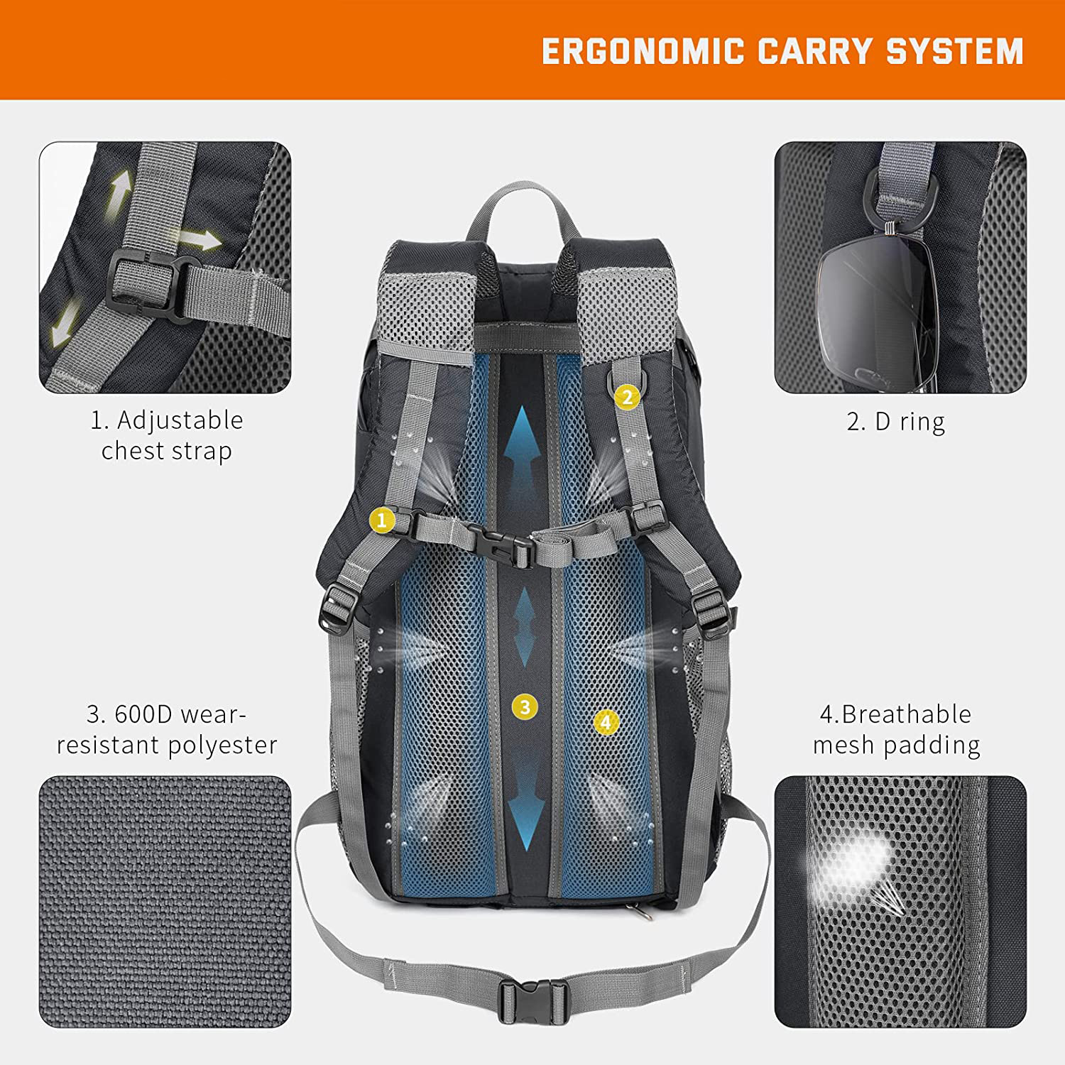Foldable Backpack 30L,Lightweight Backpacks Waterproof Hiking Backpack Packable Backpack for Women Men Outdoor Hiking(Navy blue) - image 4 of 7