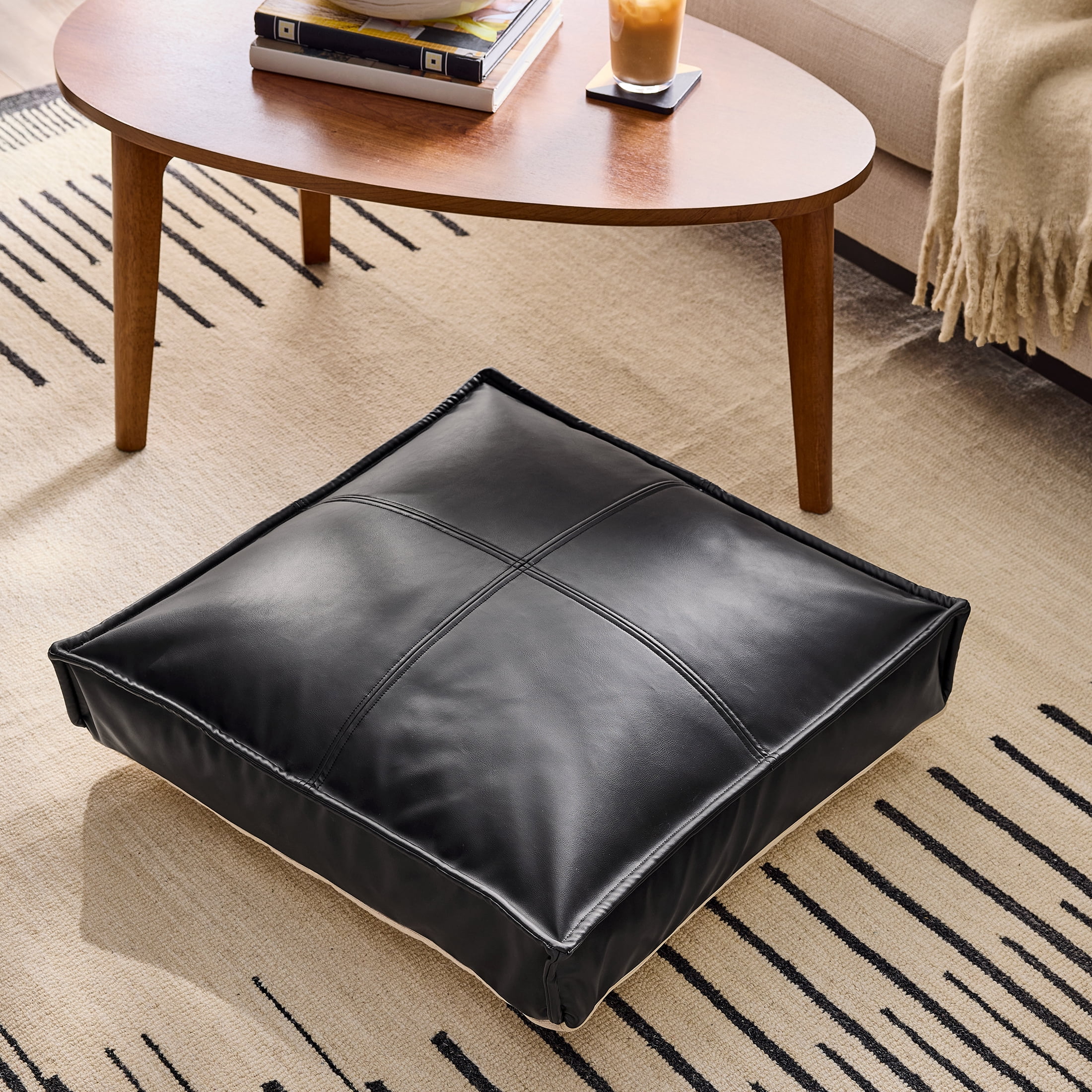 Better Homes & Gardens 24x24x4 Inch Faux Leather Floor Cushion Cover, Black