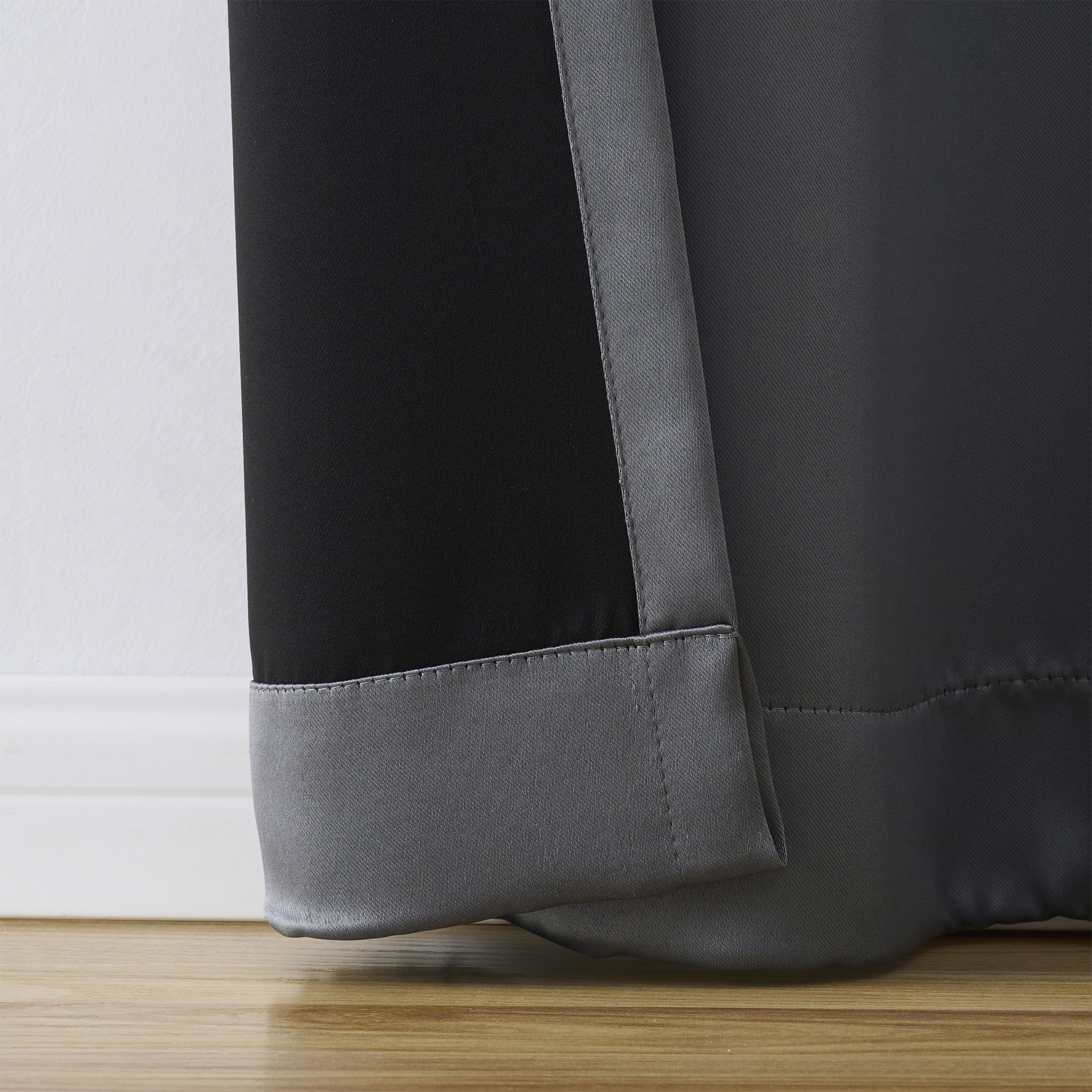 Mainstays Solid Blackout Curtain Panel Pair, Set of 2, Charcoal Gray, 30 in W x 84 in L