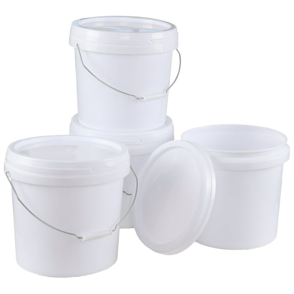 Teyyvn 4 Gallon White Bucket Pail Container with Lid for Food, 4 Pack Plastic Bucket All Purpose Pail with Lid and Handle