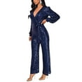 thumbnail image 3 of ABATAB Jumpsuits for Women Sparkly Dressy Long Sleeve Sequin Rompers V Neck Wide Leg Belted Party Clubwear Outfits, 3 of 3