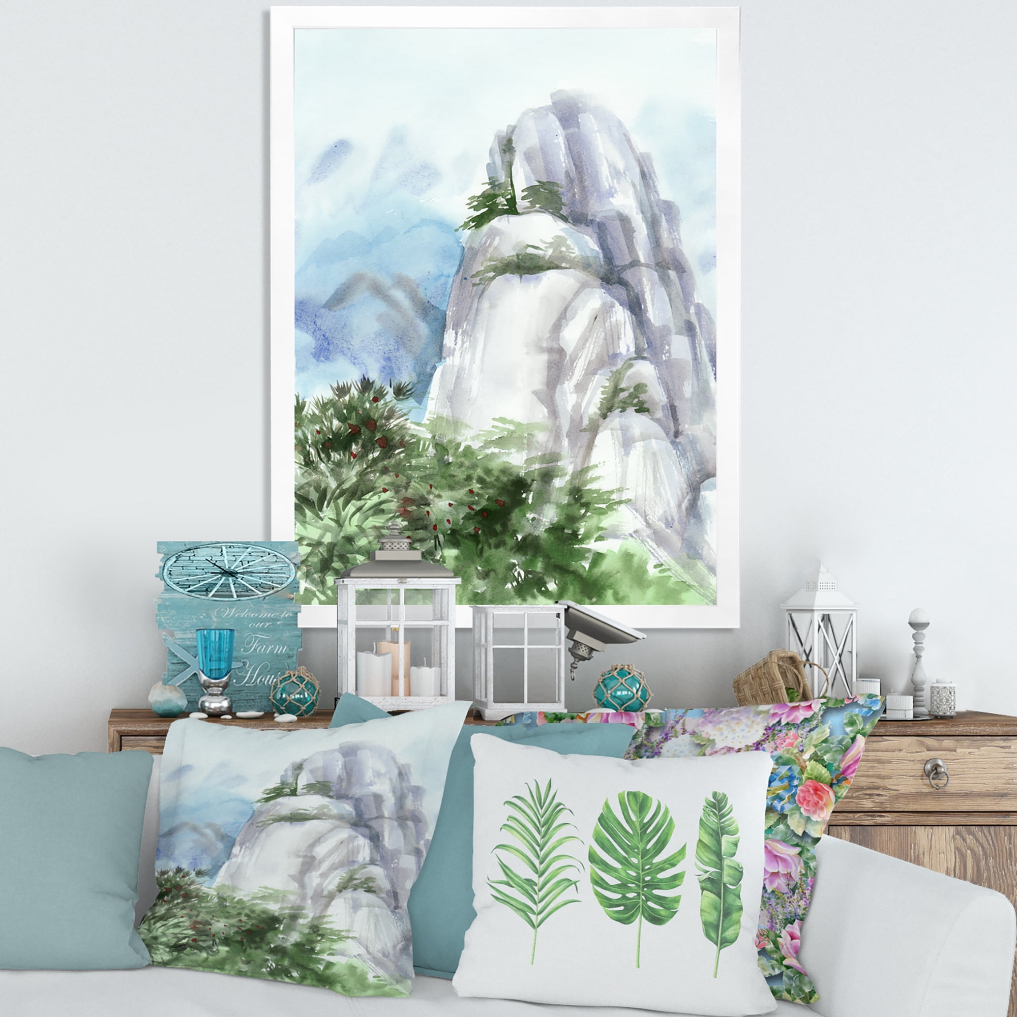 Designart 'The Clouds Over Mountain Top' Traditional Framed Art Print