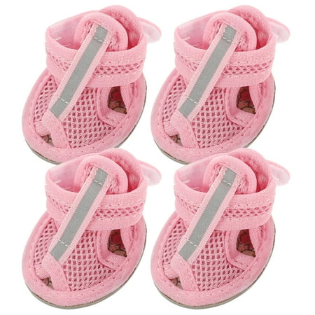 Mesh Dog Boots (4-Pack) - Breathable Summer Pet Shoes with Anti-Slip Sole (Pink  Size 4)