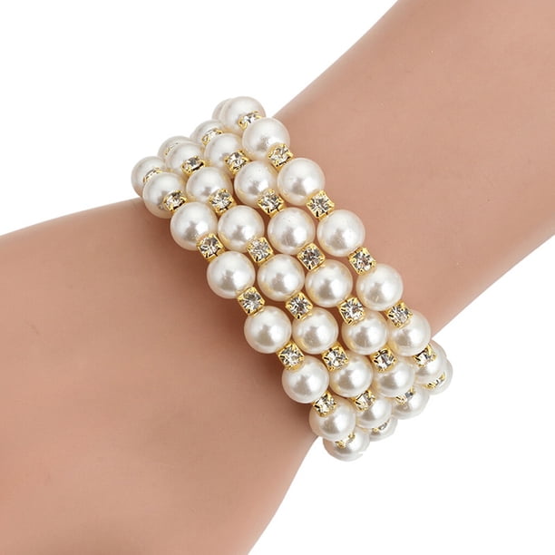 Guardurnaity plateada de perlas de imitación de cristal para mujer, brazalete circular en espiral envolvente de varias hileras Ropa, zapatos y accesorios Miscelánea Oro 4 filas