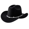 thumbnail image 2 of Western Cowboy Hats for Women Classic Felt Wide Brim Fedora Hat with Belt Buckle Retro Panama Hat Unisex Rolled up Cap Black One Size, 2 of 7