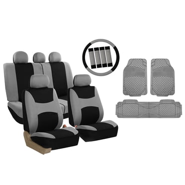 FH Group Car Seat Covers Flat Cloth, Airbag Compatible, Split Benches,  Combo Set w/ Trimmable Vinyl Floor Mats