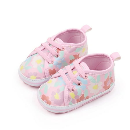 Loliuicca Toddler Girl Casual Walking Shoes Floral Print Baby Flats Crib Shoes