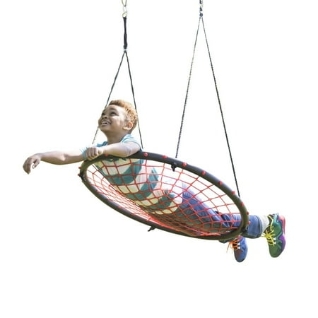 HearthSong 40-Inch Round Red Rope Swing with Padded Steel Frame and Woven Poly Rope Seat