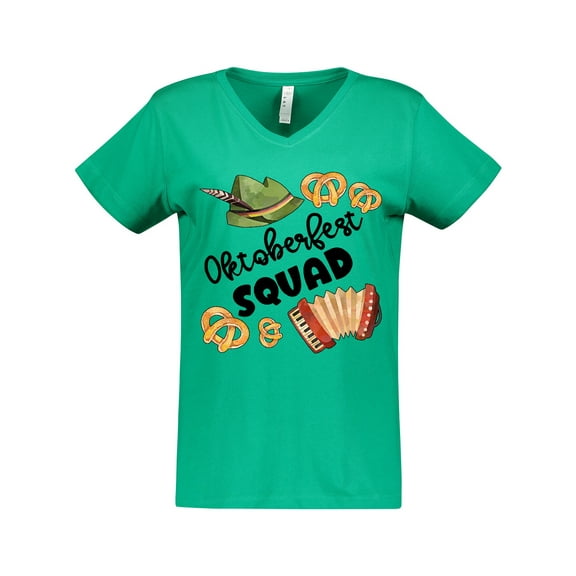 Inktastic Oktoberfest Squad Hat, Accordion, Pretzels Women's V-Neck T-Shirt