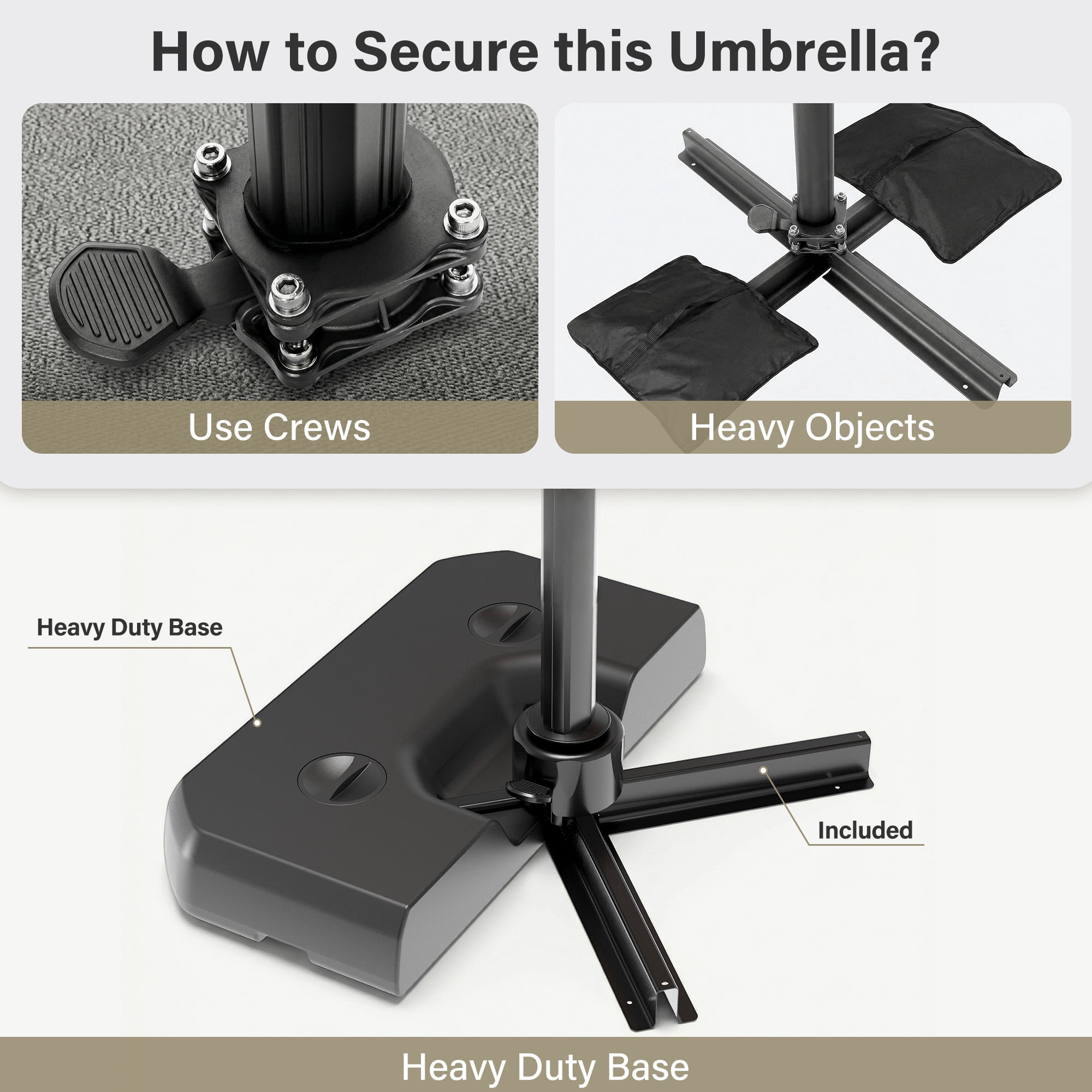 LAUSAINT HOME Outdoor Patio Umbrella with Base Included, 9 Feet Large Cantilever Windproof Offset Umbrella with 360-degree Rotation for Backyard, Pool, Lawn, Deck, Gray