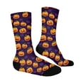 thumbnail image 5 of Halloween Lantern Pumpkin Print Socks, All Over Pumpkin Print Mid Calf Socks, Classic Novelty Socks for Halloween Celebration and Daily Outfit Purple, 5 of 7